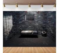 Photography Backdrop Prison Forbidden Room Dark Jail Cell With Bed Bloodstains for Murder Mystery Crime Scene Party Decoration 200x140CM