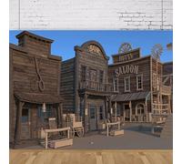 Photography Backdrop Renaiss Old Wild West Cowboy Town Saloon Rural Bar Countryside Road Desert Wood House Background Poster 250x180CM