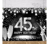 Photography Backdrop Royal Curtain Banner Black Gold Background Happy 45th Years Old Birthday For Women Men Party Decor Supplies 350x240CM