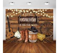 Photography Backdrop Rustic Wooden Pattern Western Hat Baby Shower Party Banner Decor A Little Cowboy is On The Way Background 300x200cm