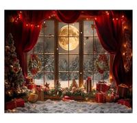 Photography Backdrop Santa Claus Window Snow Forest Xmas Tree Red Curtain Girl Portrait Photo Backdrops Props(Style-9,Cotton 240x180cm)