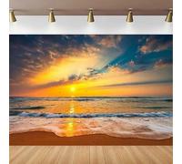 Photography Backdrop Seaside Sunset Wedding Hawaiian Luau Party Background Hula Ocean Wave Foam Beach Sand Honeymoon Travel 350x240CM