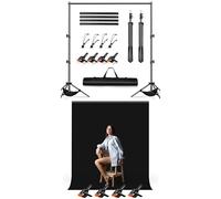 Photography Backdrop Stand Kit with Black Photo Backdrop, 2m x 3m (9.8 x 9.8 ft) Adjustable Background Stand Frame for Photography, Video