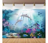 Photography Backdrop Under The Sea Dolphin Underwater Aquarium Corals Banner Baby Shower Birthday Party Room Decor Background 350x240CM