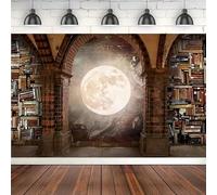 Photography Backdrop Vintage Brick Wall Arch Wall Books Ancient Library Background Reading Room Bookshelf Antique Moon Portrait 300x200cm