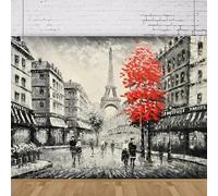 Photography Backdrop Watercolor Red Maple Leaf Street Lamp Paris Eiffel Tower Poster Background For Wedding Party Portrait Shoot 440x300CM