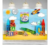 Photography Background Crayon Stationery 1st Birthday Backdrop ABC School Photo Banner Studio Newborn Kids Baby Party Decoratio 210X150cm