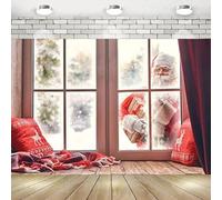 Photography Background Merry Christmas Backdrop Xmas Holiday Santa Knocking Window Enter Gift Elk Reindeer Wooden Banner