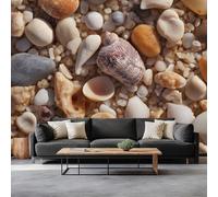 Photography Beach Shells Pebbles Non-Woven Wallpaper 250 x 175 cm Bedroom Wall Mural, Light Brown Photo Wallpaper Poster Wall Covering - Children’s Room Home Restaurant Living Room Hallway