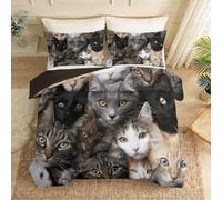 Photography Collage Duvet Cover King, Animal Black Cat Comfortable Delicate Touch Luxurious Microfibre Quilt cover with Zipper Closure and Pillowcases, Brown