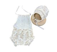 Photography Costume Hat & Lace Romper Outfit for Newborns Infant Photo Props Cotton Breathable Baby Romper