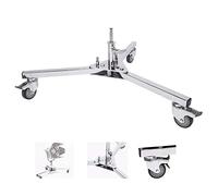 Photography Heavy Duty C Stand Base with 3 Wheels and 1/8inch to 5/8inch Adapter Stud, Portable Dolly Tripod Light Stand Base Turtle Base Stainless Steel for Photo Studio Continuous Lighting Equipment
