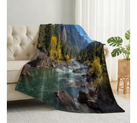 Photography Landscape Soft Cozy Flannel Throw Blanket 100 x 130 cm, Mountains Rivers Plants Washable Lightweight Blanket For Office Bed Sofa Chair, Yellow Green Anti-Pilling Breathable Throw Blankets