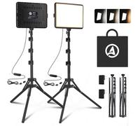 Photography Lighting Kit, Arsoer 2-Pack 12"/25*20CM LED Studio Video Light, 15W Dimmable Camera Light for Video Recording&Stream Selfie&Indoor Portrait, Light with 160cm Tripod/Type C Adapter/Charger