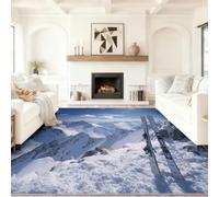 Photography Minimalist Low Pile Rug, White Sky Blue Super Soft Flannel Carpet 60 x 110 cm, Snowboard Snow Mountain Sky Rug, Non Shedding for Adult Kids