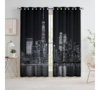 Photography New York Night Scene Thermal Insulated Curtains Black Grommet Eyelet Curtains,Blackout Noise Reducing Windows Drapes for Nursery Living Room 46” W x 54” L x 2 Panels