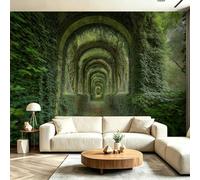 Photography Panoramic Non-Woven Wallpaper Murals, 300x210cm | Dreamy Tunnel Botanical Ivy 3D Effect Wall Mural Wallpaper, Green for Living Room Kitchen Bedroom