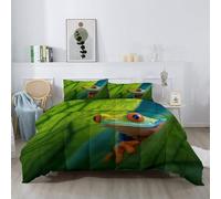 Photography Plants Coverless Duvet Single, Tree Frog Leaf Reversible Patterned Comforter Set 3 Pcs - Green Washable Duvet No Cover Needed Bedding Set, 4.5 Tog Soft Lightweight Warm, 135 x 200 cm