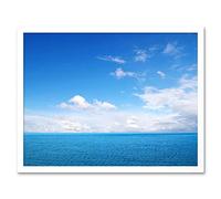 Photography Seascape Ocean Sea Blue Sky Clouds Serene Art Print Framed Poster Wall Decor 12X16 Inch