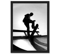 Photography Sport Skateboarding Skater Silhouette A4 Artwork Framed Wall Art Print Artery8 Black One Size