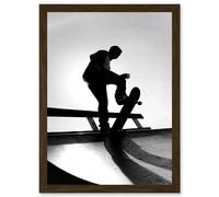 Photography Sport Skateboarding Skater Silhouette A4 Artwork Framed Wall Art Print Artery8 Brown One Size