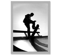 Photography Sport Skateboarding Skater Silhouette A4 Artwork Framed Wall Art Print Artery8 Light Grey One Size