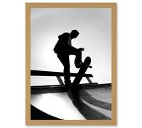 Photography Sport Skateboarding Skater Silhouette A4 Artwork Framed Wall Art Print Artery8 Light Oak One Size