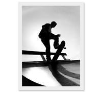 Photography Sport Skateboarding Skater Silhouette A4 Artwork Framed Wall Art Print Artery8 White One Size