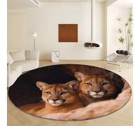 Photography Style Animal Lion Round Area Rugs 60 cm, Washable Short Pile Area Rugs - Yellow Print Soft Non Slip Carpets Easy Care for Living Room Bedroom Dining Room Nursery Office