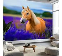 Photography Style Lavender Field Animals Horse Wall Mural Wallpaper, Non-Woven Decorative Wallpaper - Premium Wall Print Art W200 x H140 cm for Living Room Bedroom Decoration Poster
