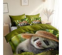 Photography Style Panda In The Bamboo Forest Luxury Duvet Cover, Super King 260 x 220 cm Reversible Double Duvet Cover Set, Army Green, Hypoallergenic Quilt Cover Bedding, For All Seasons,