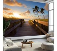 Photography Sunrise Florida Keys Sidewalk Non-Woven Wallpaper 400 x 280 cm Bedroom Wall Mural, Yellow Photo Wallpaper Poster Wall Covering - Children’s Room Home Restaurant Living Room Hallway