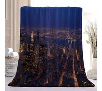 Photography Urban Warm Flannel Throw Blanket 127 x 152 cm, Empire State Building Lights Soft Lightweight Blankets for Sofa Bed Armchair, Orange Blue Cosy Decorative Blanket for Bedroom Living Room