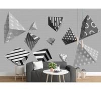 Photography Wallpaper Geometric 3D Minimalist 3D立体 Geometric Pattern Background Wall 350cmx245cm Kids Living Room Bedroom Wood Effect Wallpaper
