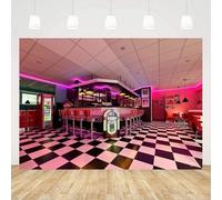 PhotographyBackdrop 1950s American Diner Fast Food Soda Shop Restaurant Ice Cream Bar Stools Background Home Party Decor Banner 350x240CM