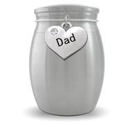 PhotoJewelryMaking Small Mini Size Dad Father Memorial Ashes Holder Container Jar Vial Brushed Stainless Steel Cremation Funeral Urn 1 1/2" Tall
