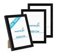 Photolini 15 x 20 cm picture frame black MDF-wood, pack of 3 poster frames 8 x 6 inches, shatterproof acrylic glass, for wall & tabletop, including accessories - ideal for photos & posters