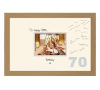 Photos in a Word 70th Birthday Signing Guest Photo Frame Gift 7x5 Photo 684D (Oak Finish Frame Cream Mount Grey Inside)