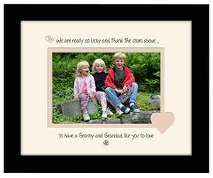 Photos in a Word Granny and Grandad Photo Frame We Thank the Stars Above Personalised Double Mounted Quality Gift 830F (Black Finish Frame Cream Mount Beige Inside)