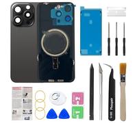 Phoupair OEM Back Glass Replacement Compatible with iPhone 15 pro max 6.7 Inches with Camera Frame and Camera Lens + Professional Repair Tool Kit and Installation Instruction (Black Titanium)