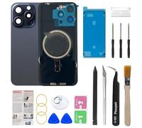 Phoupair OEM Back Glass Replacement Compatible with iPhone 15 pro max 6.7 Inches with Camera Frame and Camera Lens + Professional Repair Tool Kit and Installation Instruction (Blue Titanium)