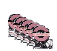 PHOVYAFI 5 PCS 12mm Compatible Labeling Ribbons For SC12YWLK-4YBP Yellow Return SS12KW Works With LW 300 400 Label Printers(Black on Pink)