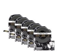 PHOVYAFI 5 PCS 12mm Compatible Labeling Ribbons For SC12YWLK-4YBP Yellow Return SS12KW Works With LW 300 400 Label Printers(Gold on Black)