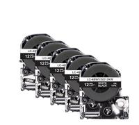 PHOVYAFI 5 PCS 12mm Compatible Labeling Ribbons For SC12YWLK-4YBP Yellow Return SS12KW Works With LW 300 400 Label Printers(White on Black)