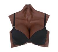 PHOXBOBG Silicone Breastplate Fake Breast Crossdresser Fake Boobs Dark Skin Breast Plate for Dragqueen Cosplay Plus Size, Chocolate Brown, H Cup Cotton Filler