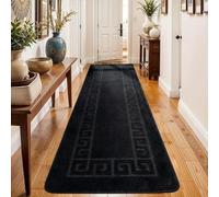 PHP Anti Slip Heavy Duty Waterproof Hall Runner Rug, 80 x 300 cm Non-Slip Large Rugs with Strong Gel Backing Long Runner Rug for Hallway, Kitchen and Bedroom -Black