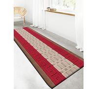 PHP Anti Slip Washable Large Door Mat, 60 x 110 cm Heavy Duty Waterproof Indoor Door Mat, Non Slip Carpet Rug for Home, Kitchen and Bedroom Decor - Brown Red