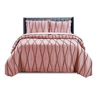 PHP Beautiful Quilted Bedspread Throw Embossed Frilled Pattern Quilt Coverlets Bedspreads Throw Bedding for All Season Comforter Set - Pink - Super King