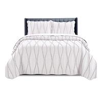 PHP Beautiful Quilted Bedspread Throw Embossed Frilled Pattern Quilt Coverlets Bedspreads Throw Bedding for All Season Comforter Set - White - Single