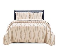 PHP Beautiful Quilted Bedspread Throw Embossed Frilled Pattern Quilt Coverlets Bedspreads Throw Bedding for All Season Comforter Set- Beige - King